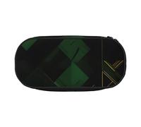 Black Green and Gold Geometric Print Stylish School Students Pencil Bag Reusable Pens Makeup Toiletry Case Easy Access