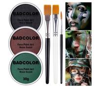 Black Green Brown Camo Face Paint with Brushes Set, Water Based Face Painting Kit for Camouflage Military Hunting & Paintball, Facepaint for Kids & Adults Halloween Special FX Cosplay Costume Makeup