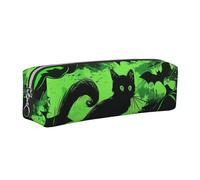 Black Green Ghost Horror Halloween Pumpkin Printed Leather Pencil Case Cute Stationery Organizer Simple Makeup Bag Pen Pouch, Silver Zipper