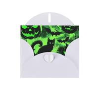 Black Green Ghost Horror Halloween Pumpkin Prints Pearl Paper Horizontal Festival Greeting Card for Birthday Cards and All Occasions, White