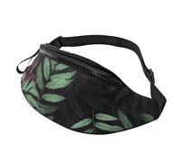 Black green leaves Fanny Pack for Men Women, Waterproof Sports Waist Bag Fashion Belt Bag Crossbody Bags Hip Bum Bag with Adjustable Strap Large Sling Bag Purse for Travel Hiking