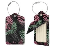 Black Green Leaves Luggage Tag PU Leather Suitcase Tags Identifiers Travel Tags with Privacy Protection and Stainless Steel Loop Luggage Bag Tag for Women Men, Black, 1