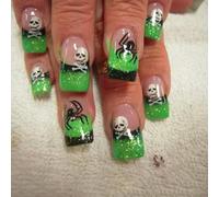 Black Green On Nails Short Square White Skull Glow Art Halloween Party Halloween False Hoofs