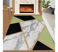Black Green Rug Modern White Marble Rugs for Bedroom Geometric Black White 140x200 Rug Marble Texture Carpet Machine Washable Non Slip Carpet for High-Traffic Area