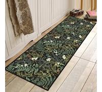 Black Green Runner Rug for Hallway 2x6,Botanical Print Runner Rug for Entryway,Plant Leaf Printed Area Rugs Non-Slip Throw Floor Carpet for Bedroom Entrance Door Mat Washable Kitchen Rug Runners
