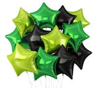 Black Green Star Balloons,12Pcs Black Light Green Star Shaped Foil Balloons,18Inch Large Green Black Helium Balloon for Soccer Video Games Theme Birthday Anniversary Party Decorations