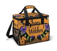 Black Green Striped Witch Shoes Purple Bows Camping Cooler Bags Insulated Beach Cooler Portable Leak Proof Camping Cooler with Shoulder Strap