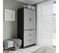 (Black, Grey) 180cm Modern Wardrobe 2 Door with 3 Drawer Storage and Hanging Rail Bedroom Furniture