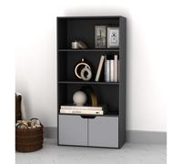 Urbn-Living Urbnliving Height 118Cm 4 Tier Wooden Bookcase Cupboard With Doors Storage Shelving Display Colour Black Door Grey Cabinet Unit