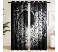 Black Grey Blackout Curtains Eyelet with Optical Illusion Spirals Brick Wall Tunnel Pattern, Darkening Drapes for Gaming Room Studio, Avant-Garde Window Treatment with Grommets, 52 x 63 inch 2 Panels