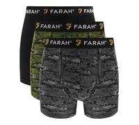 (Black/Grey/Camo, S) Farah Designer Mens Boxer Shorts 3 Pack Gift Set