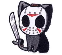 Black Grey Cat Kitten Kitty Lover Cute Kawaii Machete Jason Voorhees Mask Friday The 13th Classic Horror Film Film Halloween 2.4 Inch Iron On Patch Embroidered Thermal Adhesive Patch for Clothes