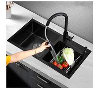 Black Grey Double Bowl Kitchen Sink Stainless Steel Brushed Sink Drainer And Installation Kit Suitable For Kitchen, Dining Room (Color : D, Size : 72x40x20cm)