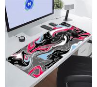 Black Grey Fluid Large Gaming Mouse Pad, XXL Extended Gamer Mouse Mat with Stitched Edges, 39.4x19.7x0.08 inch Non-Slip Rubber Base Gaming Desk Mat, Big Long Mousepad for Work, Game, Office, Home