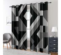 Black Grey Geometric Curtains Blackout, 66x72 Inch 2 Panels - Modern Abstract Pattern Black Out Curtains, Home Decor, 72 Drop Eyelet Window Drapes for Bedroom, Living Room A&BT151