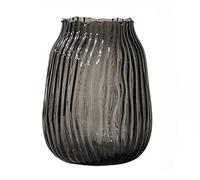 Black Grey Glass Vase for Flowers,Dark Grey Bud Tall Glass Vases,H-21cm Simple Striped Design for Home Floor Decor,Farmhouse Decor, Centerpiece Coffee Table Decorations(smoke grey 21cm)