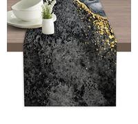 Black Grey Gold Marble Table Runners 70 inches Long Table Runner Elegant Linen Dresser Scarfs Farmhouse Tablerunner for Wedding/Coffee/Dining Table/Party Home Decor