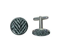 Black & Grey Harris Tweed Round T-Bar Cufflinks