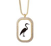 Black Grey Heron Animal Portrayal Necklace Pendant Diamond Crystal Golden Jewelry