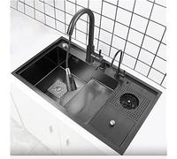Black Grey Kitchen Bar HYJAUSXB with Tap, Purifying Cup Washer, Drain Button & Accessories, 304 Stainless Steel Single Bowl HYJAUSXB, Large HYJAUSXBs (Size : 85x50x22cm-A)