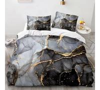 Black grey Marble Duvet Cover Single, Modern Abstract Art Tie Dye Comforter Cover,Gold Marbling printed bedding set for Boys Teens Men all season Single