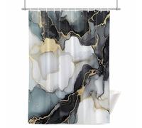 Black Grey Marble Shower Curtain for Bathroom, White Golden Abstract Art Waterproof Cloth Fabric Bathroom Accessories Set with 12 Rust Proof Plastic Hooks, 36” x 72”