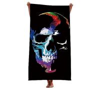 Black Grey Microfibre Beach Towel Skull Theme XL XXL Quick Drying Towel Death Flower Skull Flame Goth Style Sport Teen Men Beach Towel Swimming Surfing Yoga Shower Bath Towel (Colour 6,75x150 cm)
