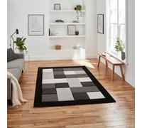 Black Grey Modern Geometric Bordered Chequered Rug For Living Room Bedroom And Dining Room-60Cm X 120Cm