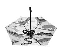 Black Grey Pet Reptiles Frog Iguana Lizard Snake Newt Turtle Compact Lightweight Folding Umbrella, Inner Print Sun Parasol with UV Protection, Strong Portable Travel Rain Umbrella