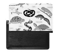 Black Grey Pet Reptiles Frog Iguana Lizard Snake Newt Turtle Women's Passport Protector, Men's Passport Protector, PU Travel Passport Protector for Women Men Worker 5.8 x 3.9 x 0.4 inch
