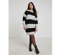 Black & Grey Stripe Crew Neck Mini Dress Black/Grey 20/22