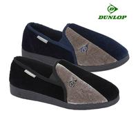 (Black/Grey, UK 7) Dunlop WINSTON Mens Velour Twin Gusset Slippers