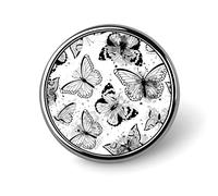 Black Grey Watercolor Butterflies On White Round Brooch Pin, Unisex Smooth Surface Lapel Tie Pin, Lightweight Badge Jewelry Crafts Decor for Costume Accessory Men Women