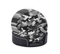 Black Grey White Camo Coasters Set of 6, Leather Coasters for Drinks Absorbent Drink Coasters with Holder Cup Mat for Tabletop Protection Cup Coasters for Coffee Table Coasters Gifts
