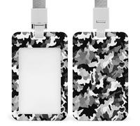 Black Grey White Camo ID Badge Holder Waterproof Card Protector Push-Pull Slot Work ID Card Holder with Lanyard Personalized Detachable Card Holders for Office Corporate Use