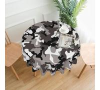 Black Grey White Camo Patterned Round Tablecloth - 60 Inch - Perfect for family gatherings, restaurants, holidays and celebrations