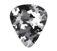 Black Grey White Camouflage Print Guitar Picks 12-Pack - Assorted Thickness Picks with Storage Box & Assorted Unique Design for Acoustic, Electric, Bass, and Ukulele Players