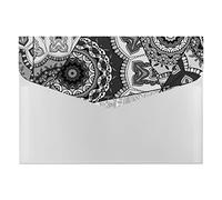 Black Grey White Mosaic Graffiti Patchwork Indian, Turkish Motifs 6 Pockets Expanding File Organizer, File Manager Flap and Snap Button Closure for Student Teacher Doctor School 13 x 9.1 inch