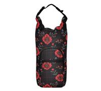 Black Grid Pattern Red Flowers Water Bottle Sling Versatile Water Bottle Insulated Sleeve Water Bottle Holder Bag,Fits 20 oz, 24 oz, 32 oz,40 oz Bottles