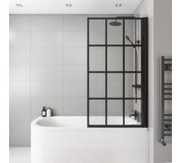 Black Grid Right Hand Shower Bath Screen 1500 x 800mm - Nova