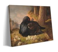Black Grouse 1864 Realistic Artwork by Ferdinand Von Wright - Forest Scene Wall Print with Black Grouse As Main Subject Decorative Painting Canvas Wall Art Living Rooms Bedroom Painting Frame 24x36inc