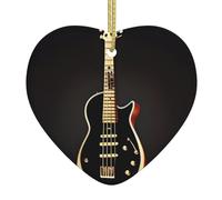 Black Guitar Ceramic Christmas Heart Pendant, The Pottery Piece is Available with Silk Thread