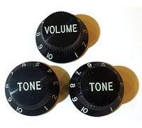 Black guitar control knobs 0-10 scale 2x tone + 1x volume Speed Knob for Stratocaster Telecaster Gibson Ibanez Etc.