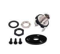 Black Guitar Input Output Jack Plug Socket with Indented Round Plate and Mounting Screws for Electric Guitars and Basses and Material
