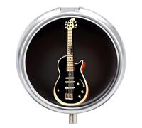 Black Guitar Pill Box Portable Mini Travel Pill Organizer Holder 3 Compartment Decorative Round Pills Case Exquisite Daily Vitamin Container for Cod Liver Oil