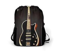 Black Guitar Sports Drawstring Backpack,Packsack with Shoe Compartment And Wet Proof Pocket for Youth
