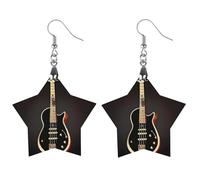 Black Guitar Wooden Earrings for Women, Vintage Elegant Wood Jewelry, Lightweight Earrings for Wedding, Party, Everyday Jewelry Gift, Circular, Wood, wood
