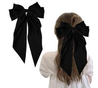 Black Hair Bow Big Hair Bows for Women, Solid Color Bow Hair Clips with Long Ribbon, French Black Bow Hair Clip Soft Satin Silky Hair Bows Cute Gifts for Women Girls (Black)