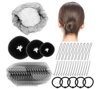 Black Hair Bun Donut, 68PCS Easy Hair Styling Tools- Ballet Hair Bun Net, Hair Doughnut, U Shaped Hair Pins, Bobby Pins and Hair Bands, Hair Bun Maker, Bun Rings for Women Girls Hair Accessories