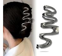 Black Hair Clips for Women Girls, 1Pcs Black Metal Wave Non-slip Hair Claw Clip, Elegant Hair Accessories for Daily Christmas Hair Accessories Styling
